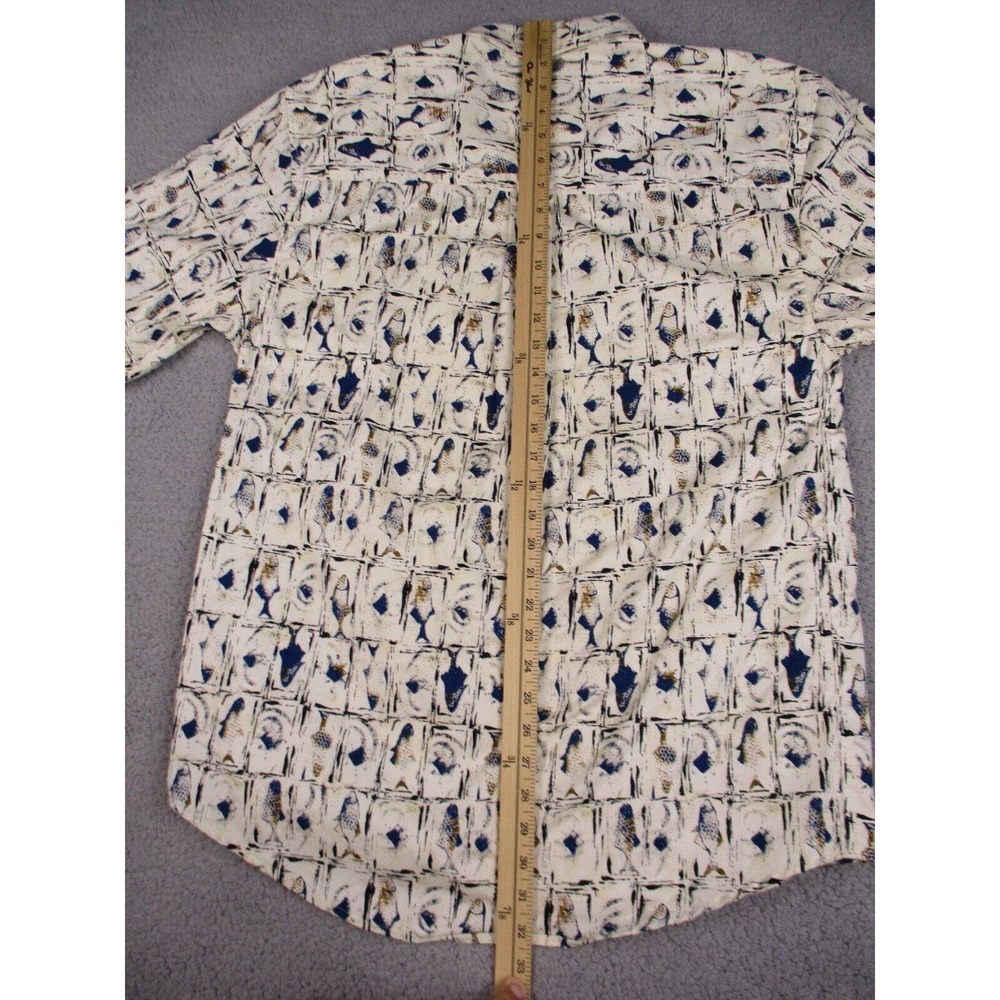 Ivy Crew Shirt Mens Large Beige Blue Fish Outdoor Button Down Short Sleeve - Picture 10 of 11